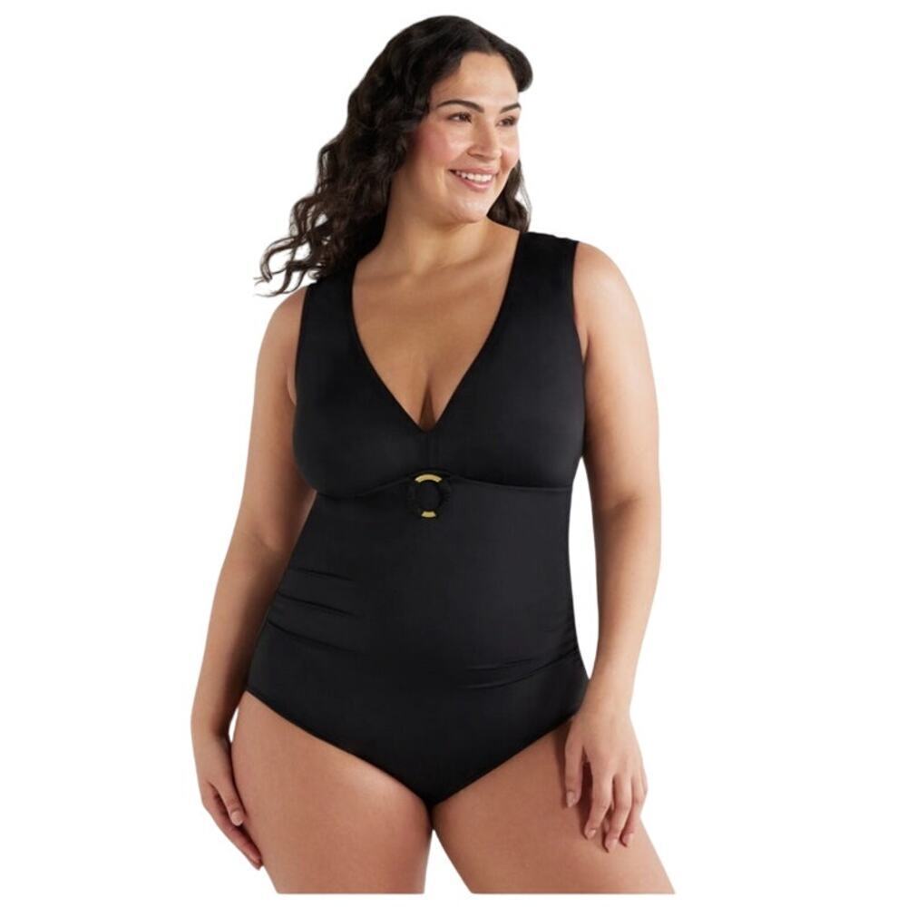 Miracle Brands Embrace Your Curves Women's Black Gold One Piece Swimsuit Sz L